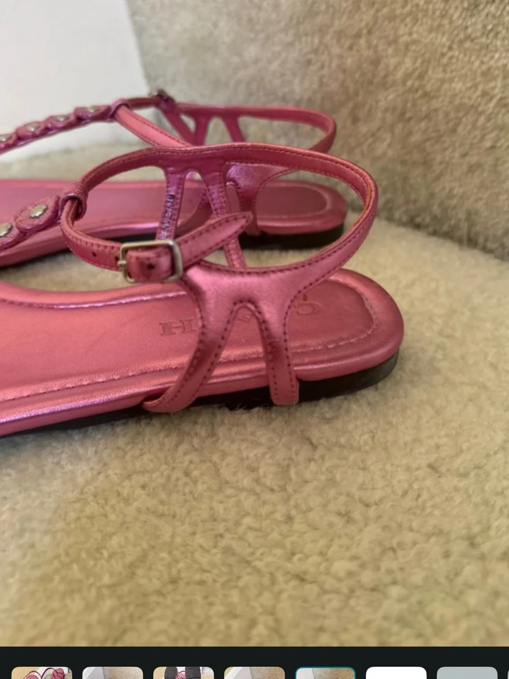 Coach Metallic Pink Floral T-Strap Sandals